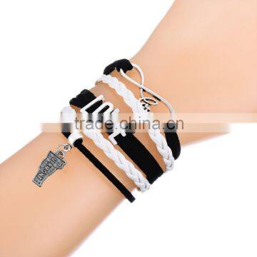 Fashion Faith Style i Love Vermont Antique Silver Infinity Love Charms Bracelet Wax Cords Leather Bracelet photo-3