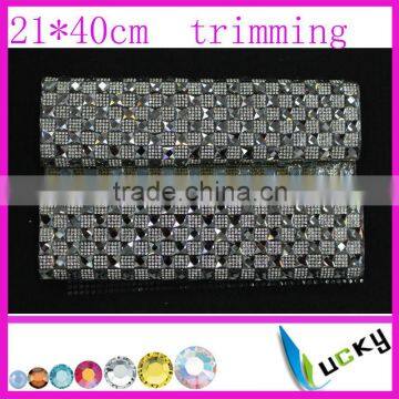 Newest!! 24*40cm Hot Sale rhinestone mesh/trimming Super closed with AAA quality strass crystal for clothing set