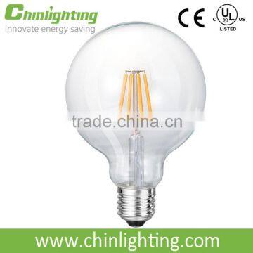 Edison style bulb G95 led filament lamp indoor decoration clear glass 6w e27 led bulb
