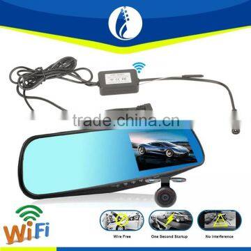 wifi wireless transmission Dual Camera HD 1080P vehicle blackbox Car Rear View Mirror DVR