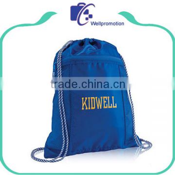 Lightweight blue polyester Drawstring bag Cinch Sac