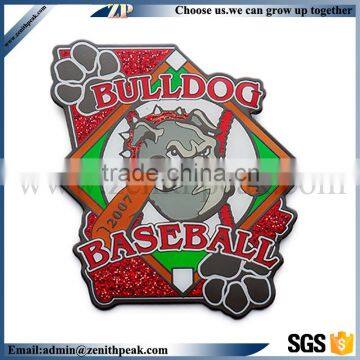 Promotional gifts wholesale glitter baseball badge,red glitter badge