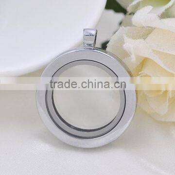 New Arrival 30*20.5mm Stainless Steel Silver Round Glass Floating Memory Jewelry Chains Charm Locket