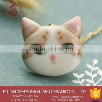 Hand-painted cartoon ceramic pussy cat custom necklace 2016