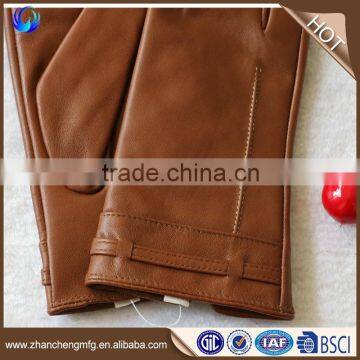 Custom Winter Brown Luxury Lady Goatskin Leather Gloves Touch Screen photo-2