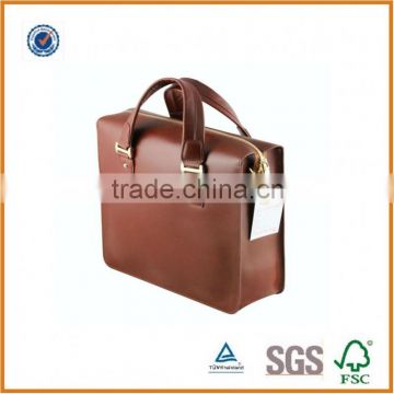 custom top-quality brown genuine leather men's briefcase with hot selling metal brand breifcase