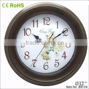 12inch retro style wooden wall clock for sale 12W01BR-04