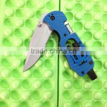 OEM blue outdoor multi knife with LED flashlight