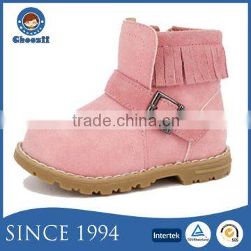 New Design Girls Pink Suede Leather Buckle Strap Boot with Tassel