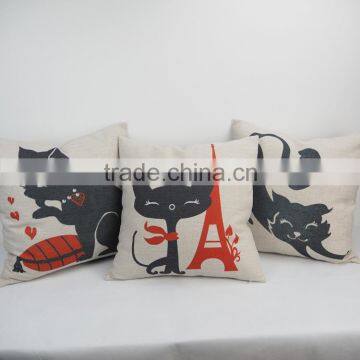 Throw decor plain cushion covers fabric linen/cotton custom cat printed pillow cover/case