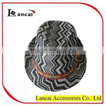 2016 Wholesale White and Black Zigzag Straw Mens' Trilby photo-3