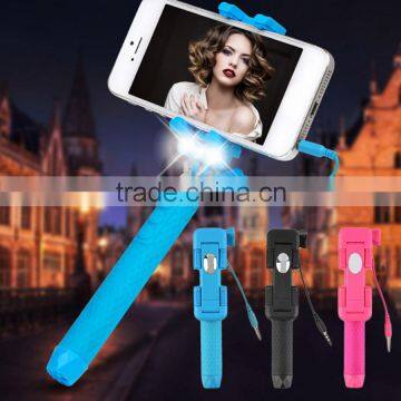 Wired Mini LED Selfie Stick with Flash Light Monopod Handheld Mini Flash Selfie Stick for iPhone Samsung HTC Camera Smart Phone