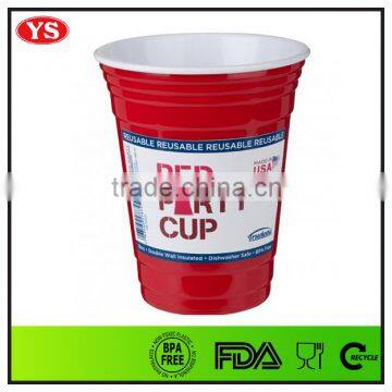 Hot popular Reusable double wall red party cup 16 ounce