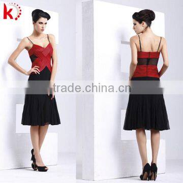 See-through spaghetti strap sexy classical knee length formal evening dress for party D708