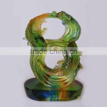 2012 pate de verre lead crystal double fishes fengshui decor