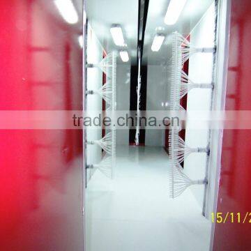 Tribo powder coating booth for aluminum profiles