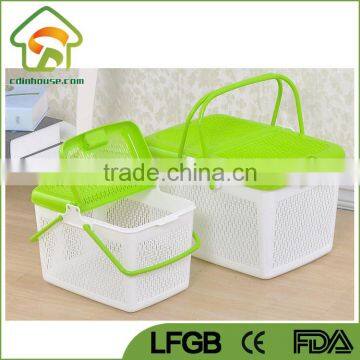 Synthetic Plastic Basket Natural Rattan Basket with Lid and Handle