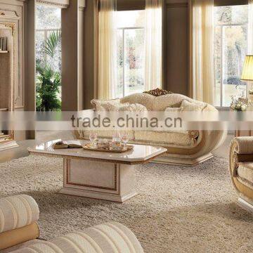 Italian Solid Wood 24K Gold Plated Sectional Upholstery Sofa With Matching End Table And TV Cabinet(MOQ=1 SET)