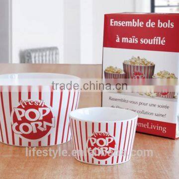 5pcs Popcorn Bowl Set, Stoneware With Decal photo-3