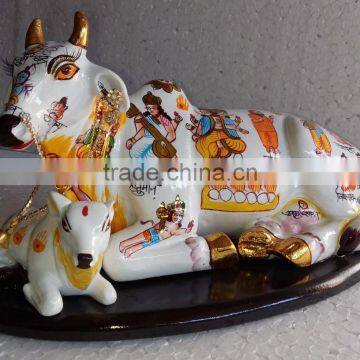Indian Handicraft Hand Painted Resin Kamdhenu Cow photo-3