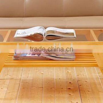 Home furniture tempered glass top living room high quality solid wood table