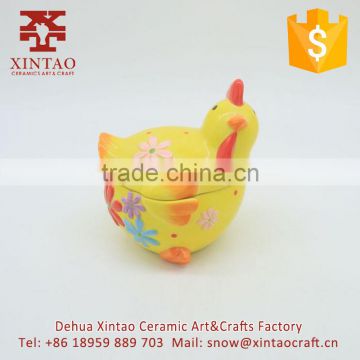 cute cartoon cock ceramic animal cookie jar with lid