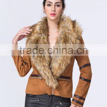 New Fashion Wholesale Clothing Manufacturers Women Suede Jacket With Fur Collar photo-2