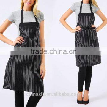Adjustable Bib Apron With Pockets - Extra Long Ties, Commercial Grade, Unisex - Black/White Pinstripe photo-5