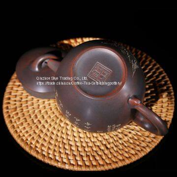 230ml Handmade Customized Large Capacity Qinzhou Nixing Pottery Happiness In Eyes Tea Pot Purple Clay Pot photo-3