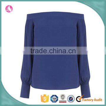 OEM China factory women fashion blue classic custom off shoulder top