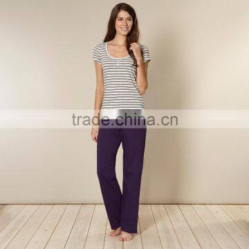 ladies Natural striped and plain pyjama set