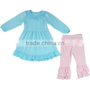 New Latest Children Girls Knit Cotton Costume Stripe Ruffle Pants Fall and Winter Christmas Outfits photo-2