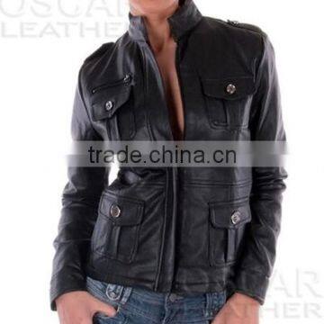 Women Genuine Black leather jacket for winter