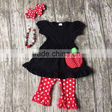 Girls Summer Outfits Children Back to School Clothing Girls Apple Dress With Red White Polka Dot Capri Pants With Accessories photo-6