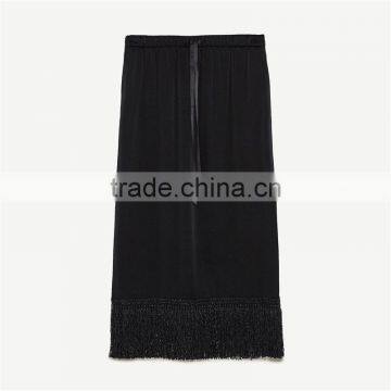 2017 OEM Spring Side Slit Fringed Hem Long Skirts for Girls photo-6