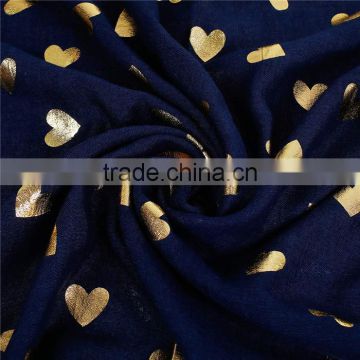 Cotton Polyester Blend Scarves & Wraps Rectangle Golden Navy Blue Heart Import Scarf