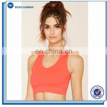 Latest design polyester spandex yoga wear wholesale dry fit sports bra fitness hooded sports bra