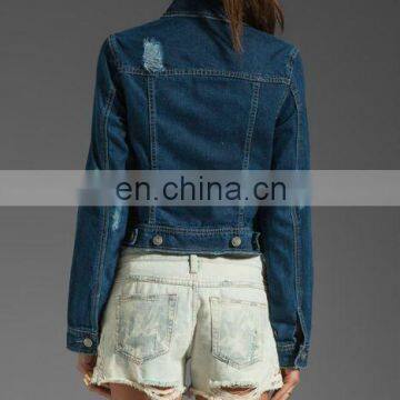 Wholesale Long Sleeve Denim Jacket Button Wash Light Blue Oversize Women Denim Jacket