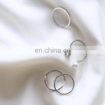 4PCS/Set Gold Plated Minimalist Pearl Diamond Mix Design For Women Knuckle Ring Set photo-5