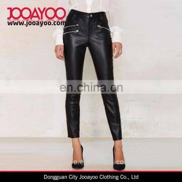 Women Vintage Slim Fit Black Vegan Leather Cool Confusion Skinny Moto Pants