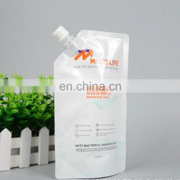 China manufacture coloring printing 500ml anti-bacterial disinfectant stand up packaging pouch with spout