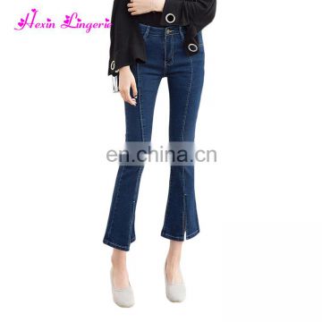 Eaby Hot Sale blue boot cut speakers trousers 2017 latest design pants jeans women