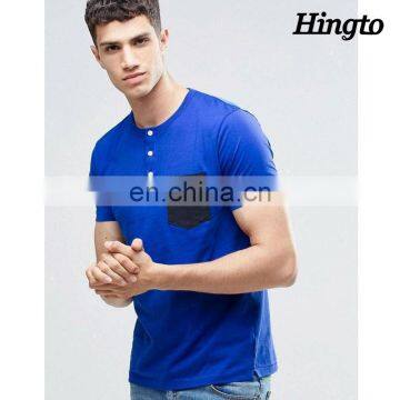 Blue color men jersey button tshirts with pocket