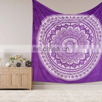 Indian Handmade Ombre Mandala Tapestry Bohemian Bedspread Dorm Decor 95"X85" Inch Purple Wall Hanging Hippie