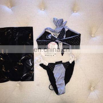 Hot Size Small Denim/Black/PolkaDots Swimsuit photo-2