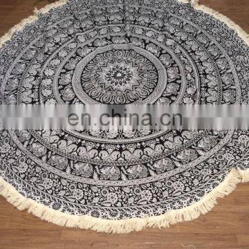 Exclusive Indian White Black Cotton Mandala Tapestry