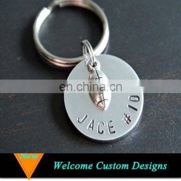 Football Player Keychain Personalized Metal Stamp Name Number Plated Keychain