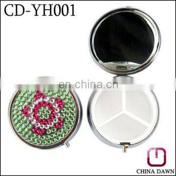 metal Jeweled round pill box with customized logo CD-YH001