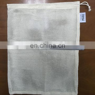 Eco double stitched seams net grocery bags with tare weight label