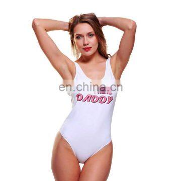 Hot sale swimsuit Come here daddy letter print split plain women one piece swimwear bikini